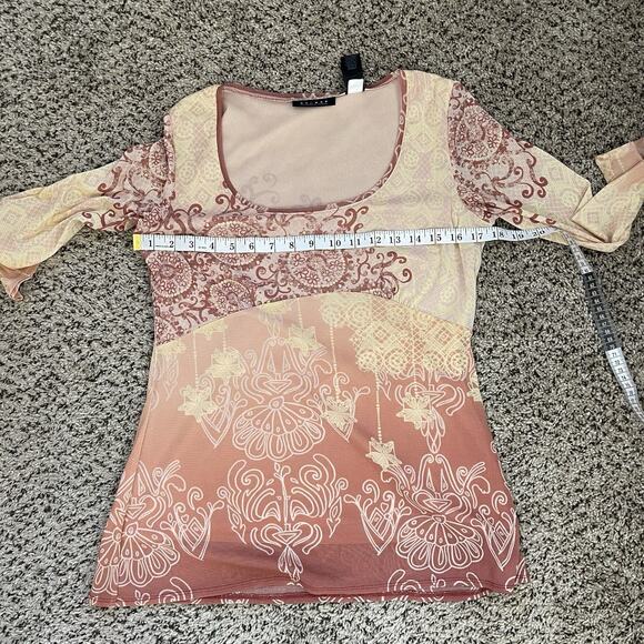 Vtg AXCESS Peach Pink‎ Paisley Babydoll Blouse Y2K Fairy Grunge Ombré Boho Sz M - Picture 7 of 8